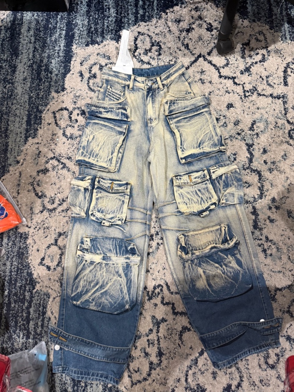 Women’s Multi-Pocket Washed Blue Cargo Jeans